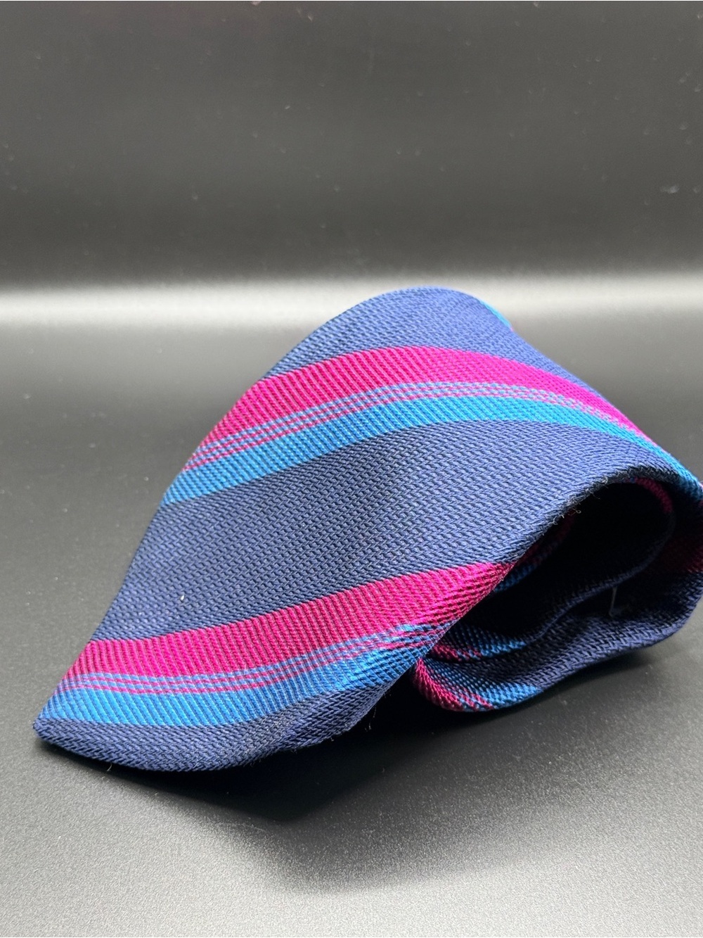 Polo Ralph Lauren Vintage Silk Tie Chevron Knit Stripe Magenta Cerulean navy